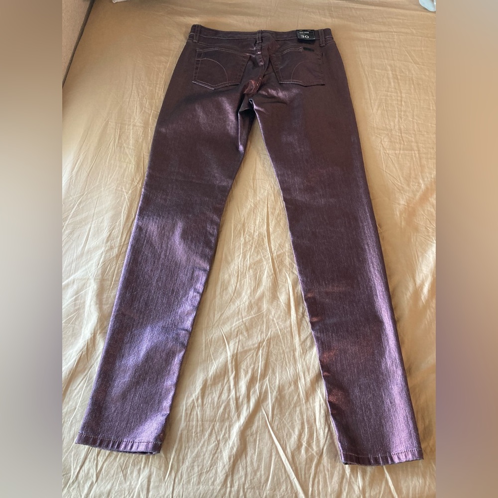 Joe's Jeans Mid Rise Skinny Stretch Rasberry Leather Coated Metallic Skinny Jean - Picture 6 of 16